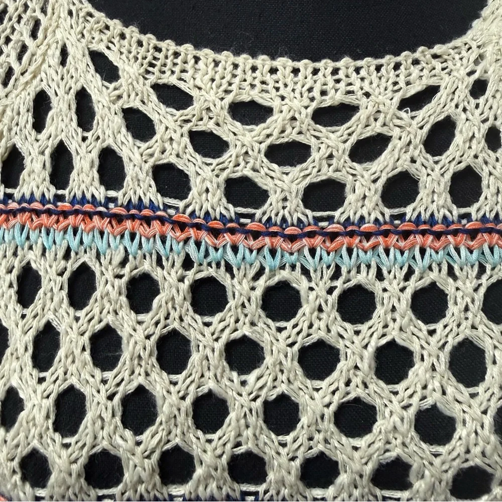 Poof! by Free People Open Knit Fringe Sweater Cream Boho Festival Beach Cover - Picture 3 of 10